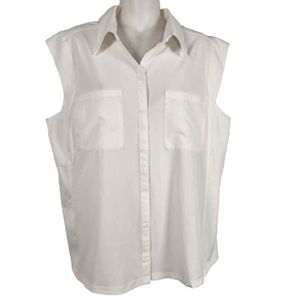 Chicos Zenergy Neema Rib Mix Tank Top UPF Sleeveless Button Down White 2.5 US 14